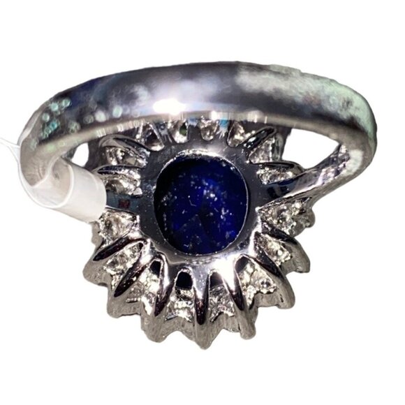 Synthetic Sapphire Ring 7 Women CZ Cubic Zirconia Blue Silver 1767 - Picture 2 of 6